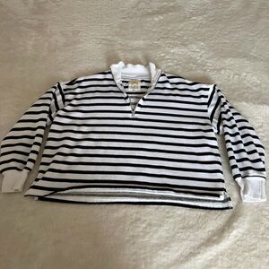 C & C California Black & White Stripe Quarter Sleeve Quarter Zip Sweatshirt sz L